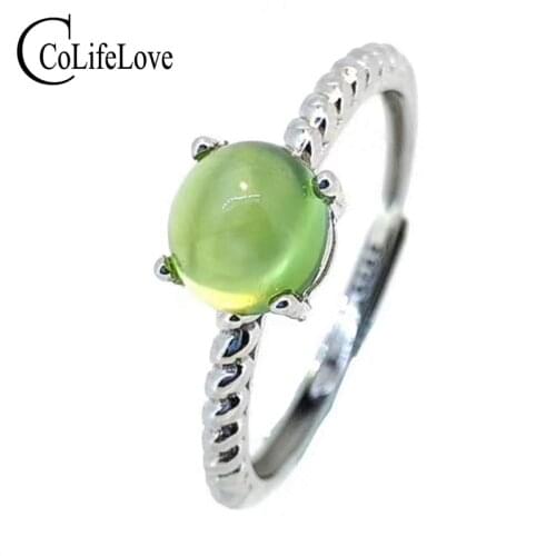 CoLife Jewelry Simple Prehnite Silver Ring for Lady 6mm Round Natural Prehnite Ring 925 Silver Prehnite Jewelry Free Jewelry Box