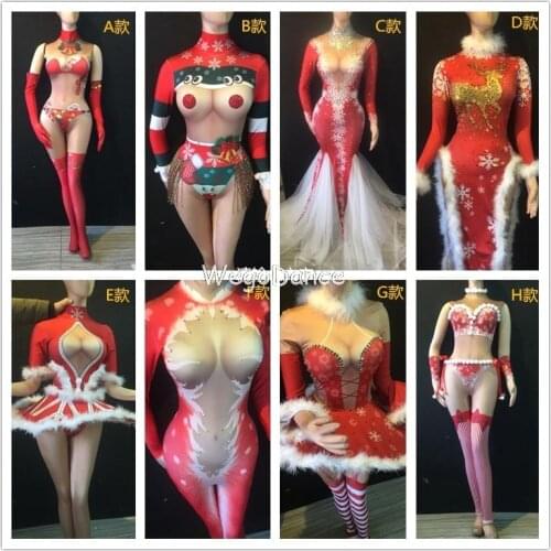 Rhinestone Leotard One Piece Bodysuit Costume New Women Costumes Christmas Singer Ds Dancer Stage Show Clothing Wear
