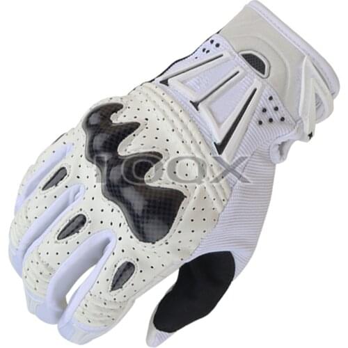 White Bomber Leather Gloves Unisex Motocross MTB Bike Mountain Bicycle Riding