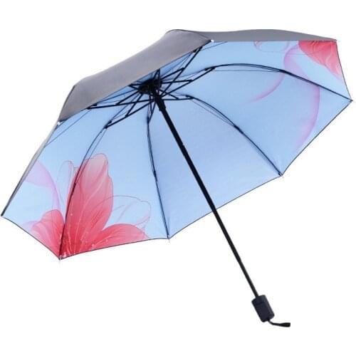 Beauty Multifunction Umbrella Black Glue Sunny Umbrella Anti-UV Parasol Female Sunscreen Tri-fold Sunny and Rainy Umbrella