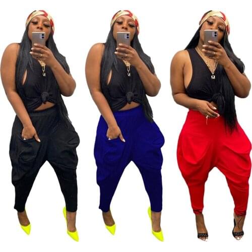 High Street Trend Loose Leggings Woman Fashion Harem Long Pants Solid Color Casual Hip-hop High Waist Trousers with Pockets 2021