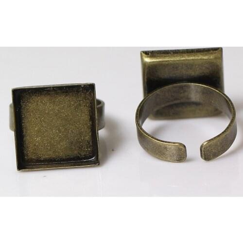 Multi-color Plated Open Rings Settings Blanks with Square Deep Wall Bezel cups Cabochons Ring Bases DIY Jewelry Findings