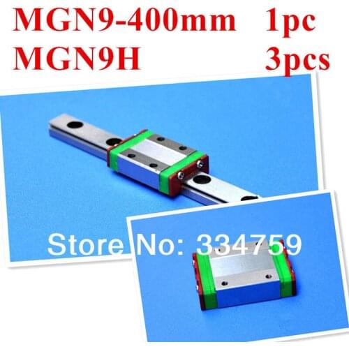 Miniature Linear Guide MGN9 9mm linear rail slide set: 1 pc MGN9-L400mm rail+3pcs MGN9H carriage cnc parts