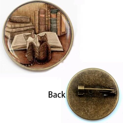2019 new cute retro learning cat library pattern brooch ladies glass dome pendant holiday gift souvenir men and women accessorie