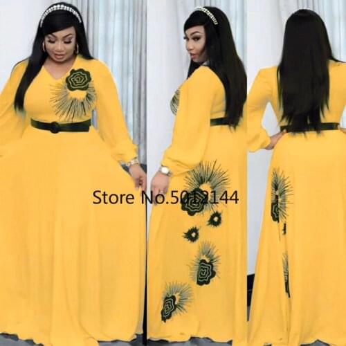 2021 New African Print Dresses For Women Chiffon Kaftan Abayas Ankara Dashiki Dress Long Sleeve Elegant Ladies Clothes Boubou