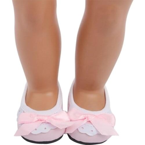 New Pattern Fashion Pink Bow Shoes Fit 18 Inch American&43cm Baby New Born Doll Clothes Accessories Girls' Toys