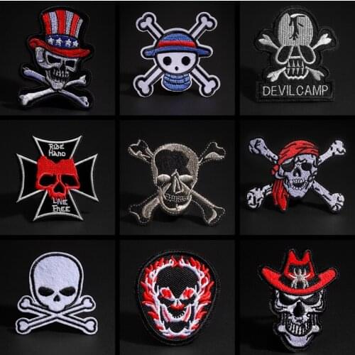 Wholesale Skeleton heads Skull Punk Iron On Embroidered Clothes Patches For Girl Woman Clothing Garment Stickers