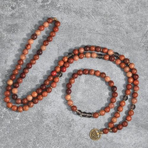 8mm Natural Stone&Wood Beads Necklece,Coffe Crystal ,Protective JapaMala Sets,Protective,Meditation,108 Mala Beads Bracelet