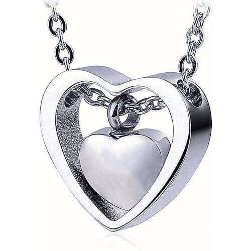 Double Heart Cremation Urn Necklace for Ashes Keepsake Jewelry Memorial Pendant Stainless Steel 4 Colors