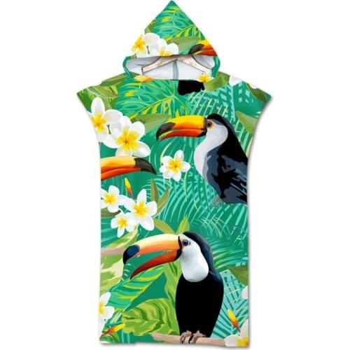 3D Printed Hooded Beach Towel Microfiber Toucan Changing Bath Robe Poncho Surf Towel for Swimming Beach Soft Adult Bathrobe