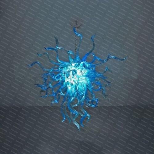 Hand Blown Murano Glass Chandelier Ceiling Light Art Decoration Aqua Blue Pendant Lamps Home Hotel Modern LED Lights