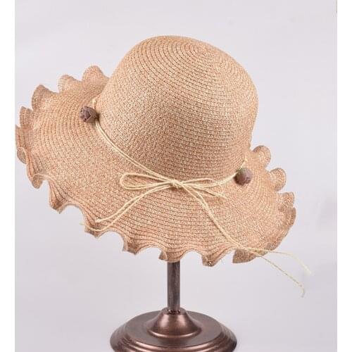 H7448 Sun Hat Women Beach Seaside Sunshade Sunscreen Wave Eave Cap Female Korean Sun Protection Breathable Bowknot Flower Caps