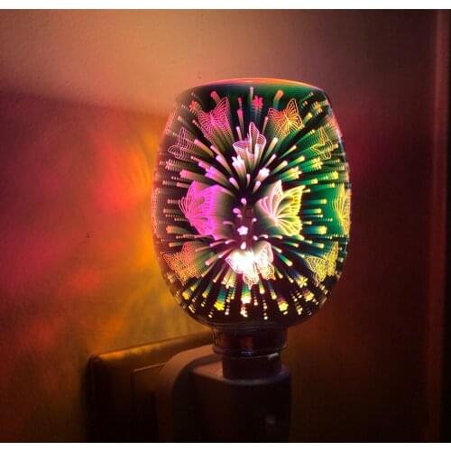 Lamp Light Wax Melt Oil Burner with 3D Fire-work Effect Night Light for Home Fresh Air Electric Plug-In LED Aroma Diffuser