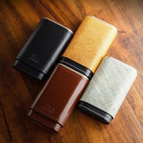 Outdoor Cowhide Cedar Wood Portable Cigar Box Storage Case Travel Smoking accessories men Gadget Business Gifts For Husband