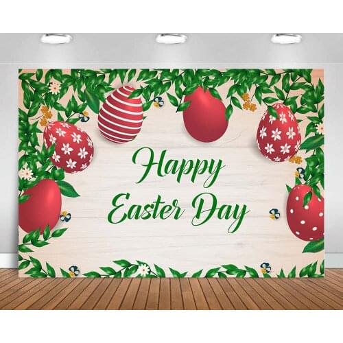 Vinyl Photography Background Easter Day Colorful Egg White Wood Floor Green Floral Decor Children Backdrop Photo Studio