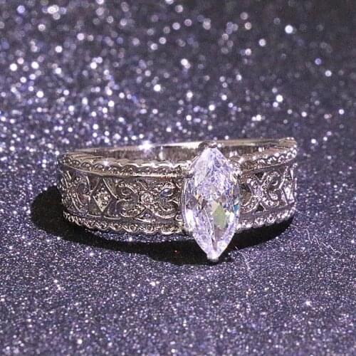 WYJZY Vintage Cutout Craft AAA Zircon Ring Bride Engagement Marriage Pop Ring Anniversary Wear Jewelry