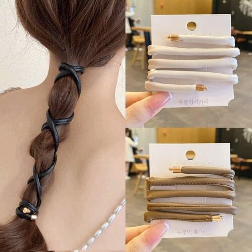 Vintage PU Leather Hair Ties Women Hair Rope Braiding Ponytail Holder Rubber Bands Simple Bandage Hair Scrunchies Accessoires