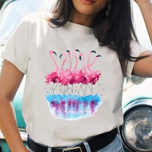 Women Cartoon Flamingo Beach Cute 90s T Top Shirt Regular Ladies Print Female Graphic Fashion Tee Short Sleeve T-Shirts