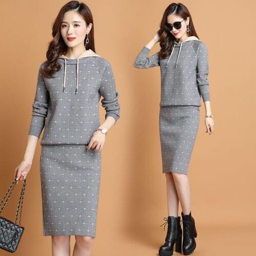 Autumn Winter Women Knitting Pullover Sweater + Slim Skirt Two-Piece Set Female fashion High Quality Casual Knit Skirt Set R645