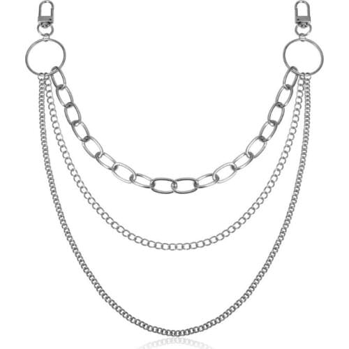 652B Punk Streetwear Biker Jeans Link Pants Keychain Mutil Layer Chunky Wasit Belt Chain Wallet Chain Fashion Jewelry Unisex