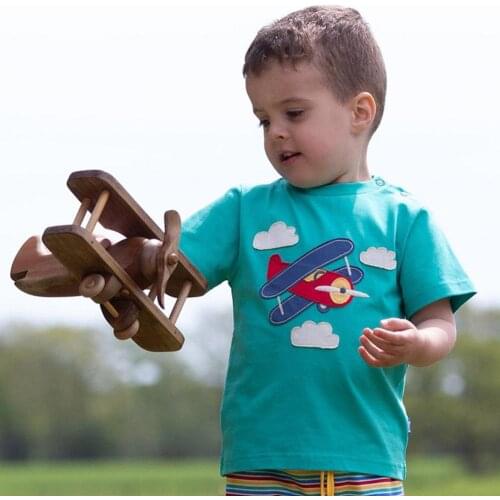 Cute Plane O-Neck Short Sleeve Children Boys Summer Casual Cotton T-Shirt Top