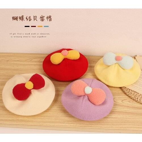 Baby Girls Childrens Bow Beret Spring Autumn Winter Warm Hat Fashion Caps 5 Colors