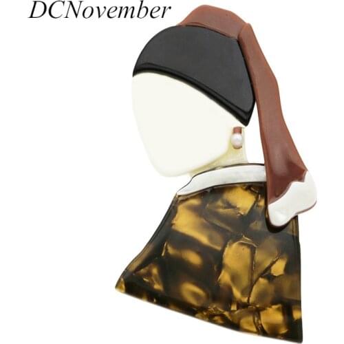 The Girl With a Pearl Earring Brooch Acrylic Brooches Environmental Acetate Brooch Pins Accessory DCNovember