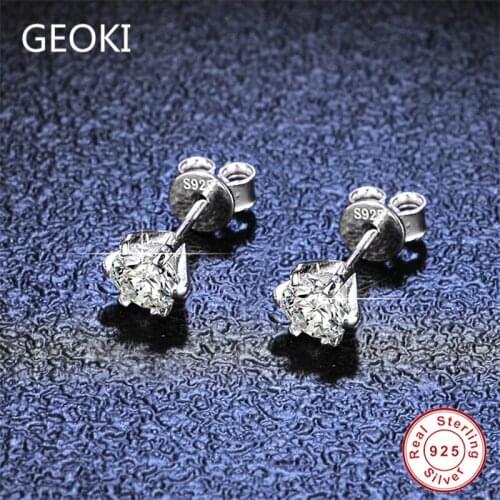 Geoki 0.5 Ct Passed Diamond Test D Color VVS1 Moissanite 6 Prongs Stud Earrings 925 Sterling Silver Perfect Cut Diamond Earrings