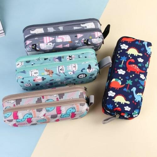 Animal park cartoon pencil case Portable canvas pen case Double layer Big pen bag Student stationery bag School supplies storage
