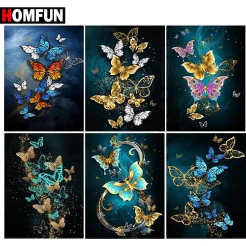 HOMFUN Paint With Diamond Embroidery "Butterfly flower animal" Diamond Painting Full Square Round Picture Of Rhinestone Decor