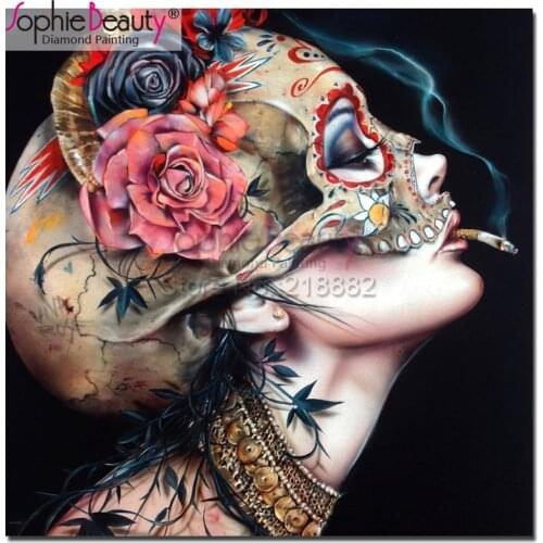 Sophie Beauty Diy Diamond Painting Cross Stitch Skull lady flower Smoking Handcraft Embroidery Rhinestone Mosaic Home Decro18926