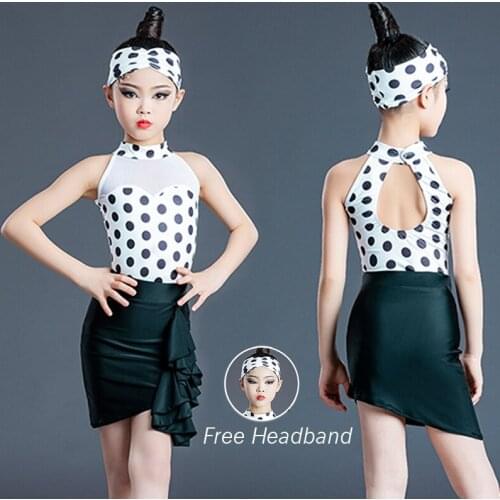 Summer Latin Dance Costumes Girls Latin Practice Training Split Suit Polka Dot Leotards Kids Cha Cha Samba Show Clothes BL5830