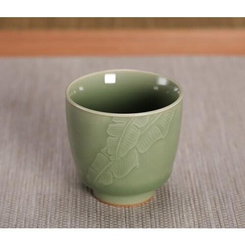 Longquan Celadon Ge Kiln Banana Leaf Master Works Pu 'er Tea Bowl