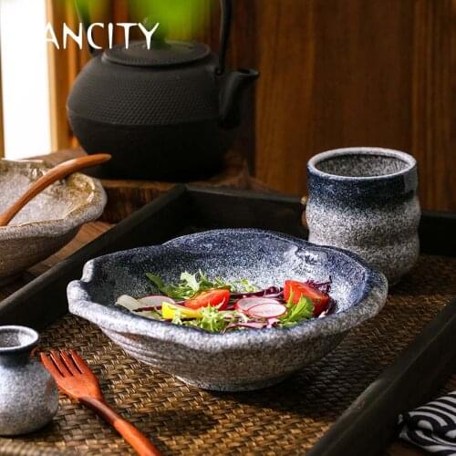 FANCITY Fruit salad bowl, dish bowl, creative personality, Japanese soup bowl, ceramic tableware, special shaped water pattern b