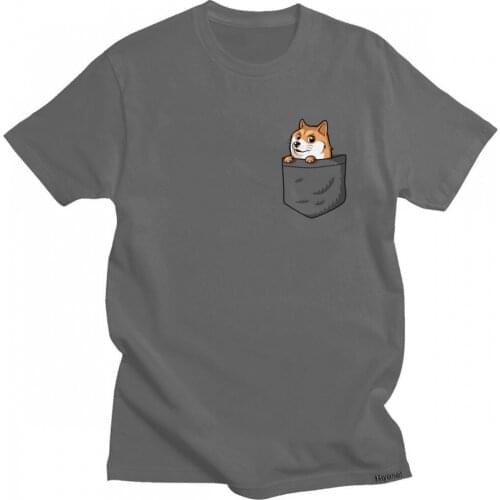 Trendy Mens Funny Shiba Inu Tshirt Short Sleeve Cotton T-shirt Summer Japanese Dog Pocket Doge Tees Shirts Loose Fit Apparel