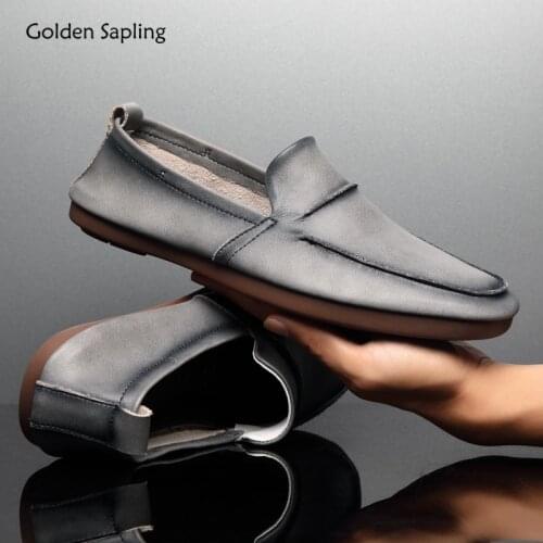 Golden Sapling Fashion Flats Retro Men Loafers Genuine Leather Mens Casual Shoes Lightweight Leisure Boat Shoes Formal Footwear