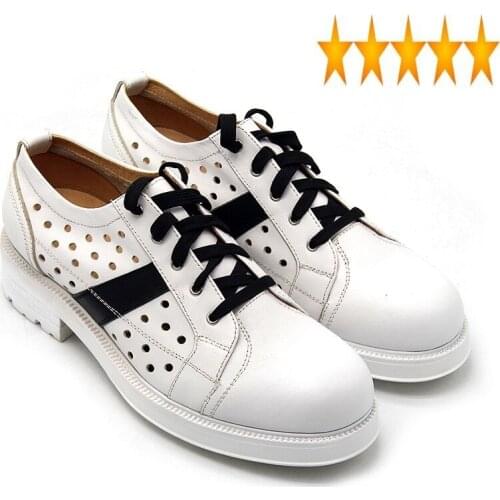 Hollow High Street Men Breathable Out Casual Lace Up Med Heels Top Brand Nature Leather Shoes For Teenager Thick Platform