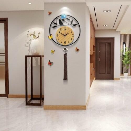 Wall clock living room home fashion new Chinese style solid wood silent clock artistic creativity Chinese style clocks