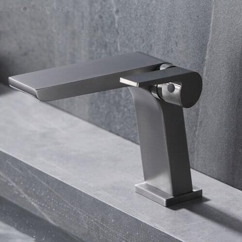 2021 New Solid 59# Brass Gun Gray Basin Faucet Matte Black Hot and Cold Mixer Tap Waterfall Faucet Creative Sink Faucet
