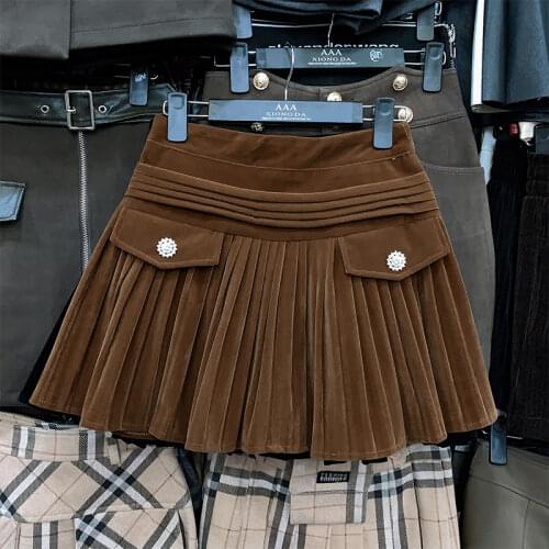 2021 new half-length skirt autumn and winter was thin and high waist A-line short skirt pleated skirt suede skirt women