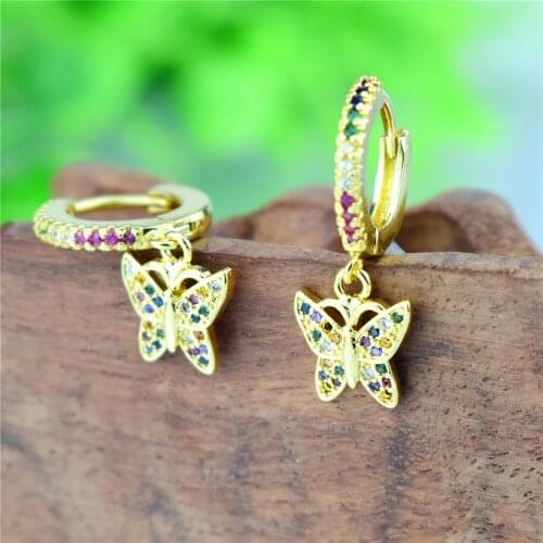 2021 New Women Earrings Fashion Zircon Butterfly Danglee Earrings for Women Animal Sweet Rainbow CZ Stud Earrings Girls Jewelry