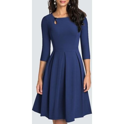 Autumn Chic One Button Hollow Brief Solid Color Charming Sexy Party Office Swing A-Line Dress HA223