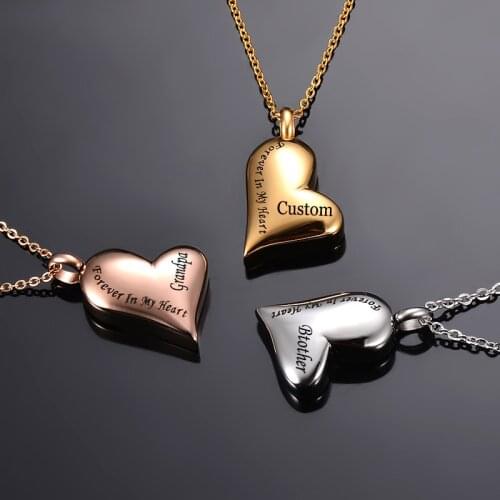 Custom Engraved Forever In My Heart Cremation Ash Urn Pendant Necklace Stainless Steel Waterproof Memorial Jewelry