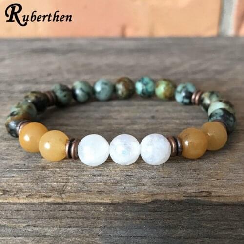 Ruberthen AA Grade Moonstone Stretch Bracelet Africa Tur quoise Essential Oil Diffuser Bracelet Wrist Yoga Mala Bracelet