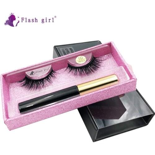 Most Popular 1 Pair Natural False Eyelashes Handmade Soft 5D Mink Magnetic Eyelashes With Liquid Eyeliner Kit W-03