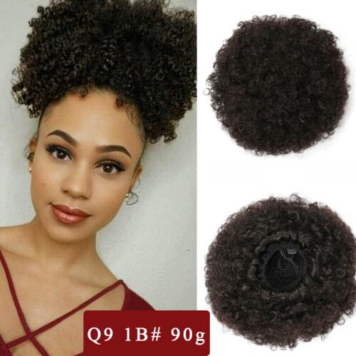 Synthetic Afro Puff Curly Hair Ponytail Short Kinky Curly African American Wrap Updo Drawstring Hair Extensions with 2 Clips 90g