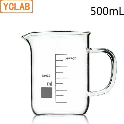 YCLAB 500mL Beaker Low Form Borosilicate 3.3 Glass with Graduation Handle Spout Measuring Cup Laboratory Chemistry Equipment