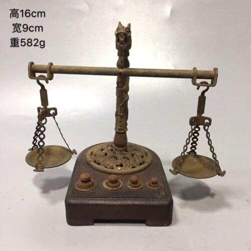 Ancient Pure Copper Scales Steelyard Dragon Head Balance Pharmacy Weight Tool Old Case