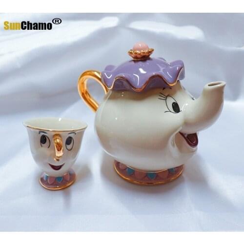 Beauty The Beast Teapot Gold Plated Plate Tea Cup Ceramic Cup Plate Saucer Kettle Set Gold Ceramic Teapot Tea Cup Tea Pot Mrs