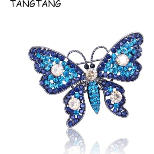 TANGTANG Vintage Butterfly Brooch Pin Rhinestones Crystal Antique Cute Animal Shape Corsages Scarf Clips Brooches for Women Girl